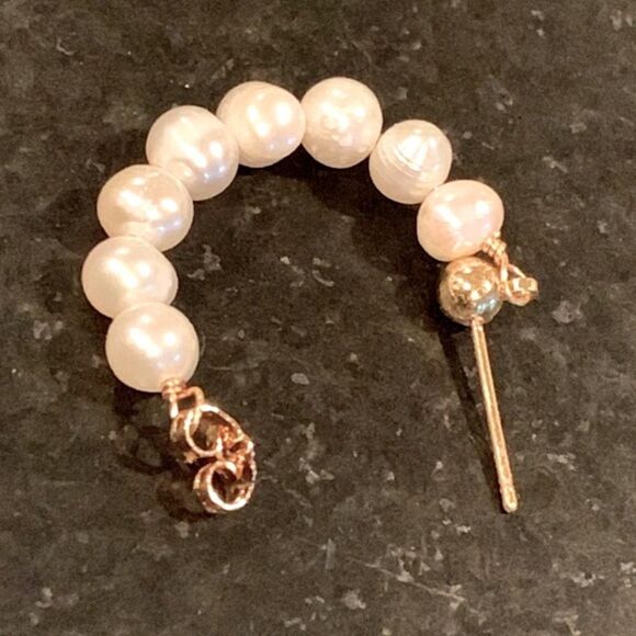 Real Freshwater Pearl Huggie Hoop Earrings, 18k Gold Plate, Handmade Unisex Gift - Picture 6 of 9